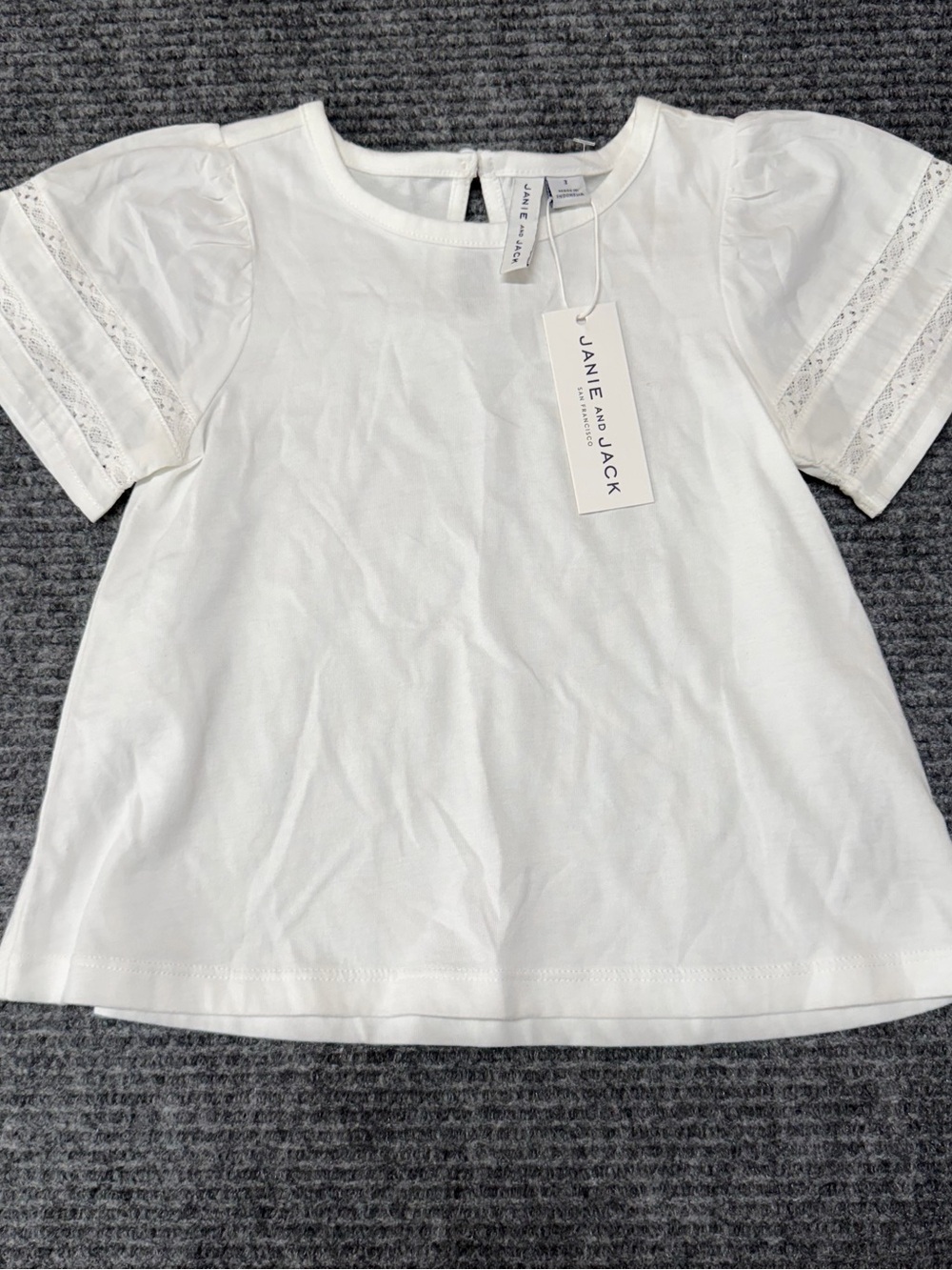 Janie and Jack White Lace-Trim Puff Sleeve Tee